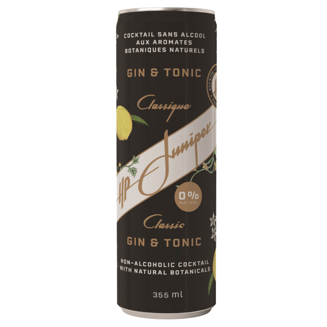 Canette de Gin Tonic classique sans alcool de HP Juniper chez Coq'Tail Mixologie